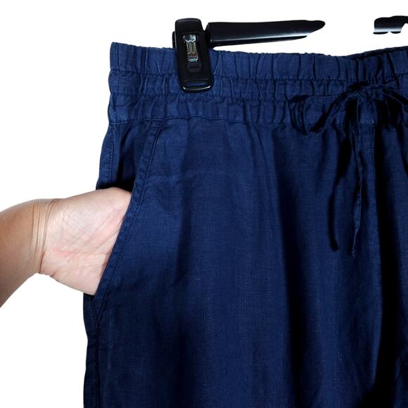 Tommy Bahama Womens Large Linen Drawstring Pants Navy Blue Relaxed Loungewear - Picture 3 of 10